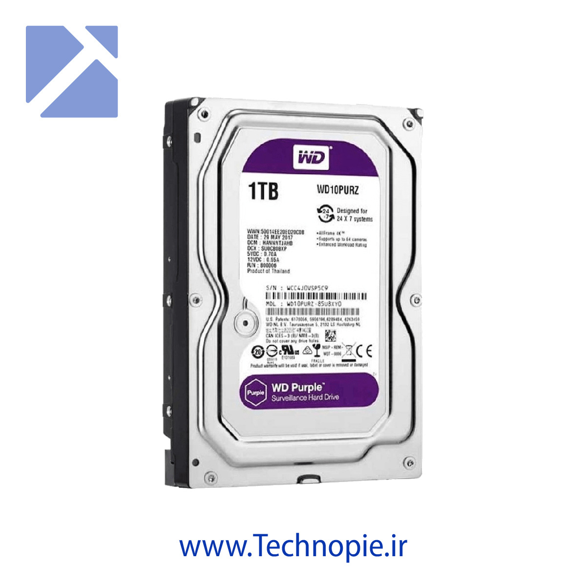 1-WD1TBPurple-W-01 هارد دیسک اینترنال وسترن دیجیتال بنفش 1 ترابایت